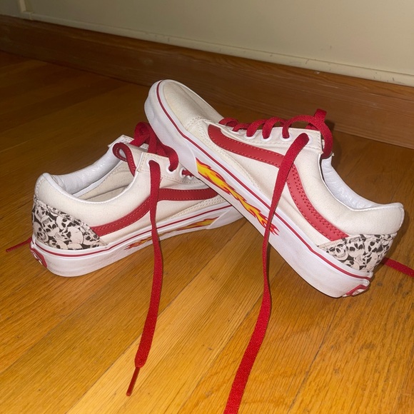 Custom White Flame Low Top Vans - Picture 1 of 5